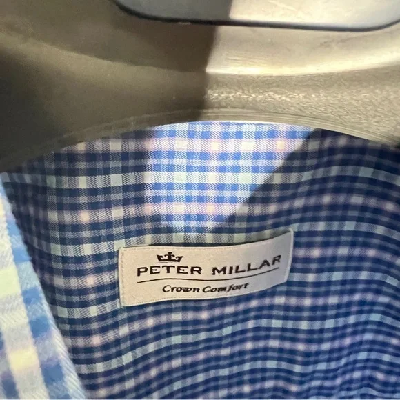 Peter Millar Crown Comfort Blue Gingham Button Down Shirt - Picture 4 of 10